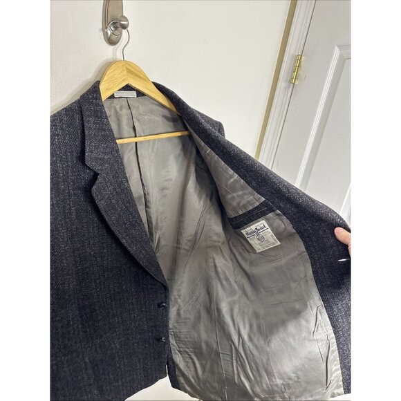 Harris Tweed Men 42L Tall Wool Gray Black Blazer Sports Coat - Picture 7 of 10